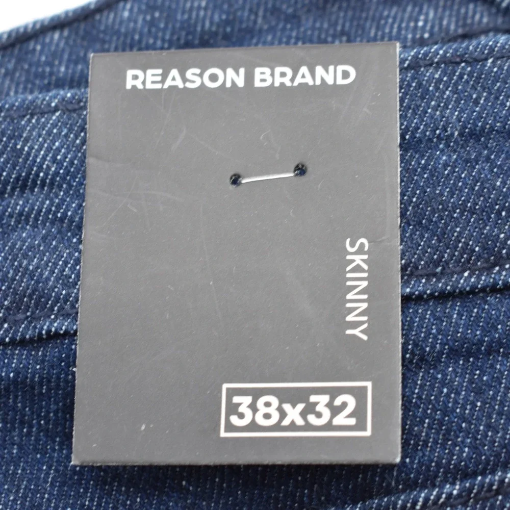 Reason Denim Distressed Ripped Stretch Skinny Jeans Size 38x32 Blue Dark Wash